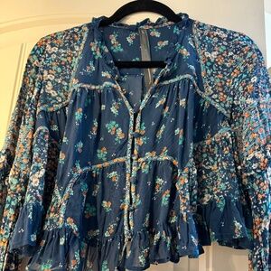 Anthropologie Blue and Orange Blouse